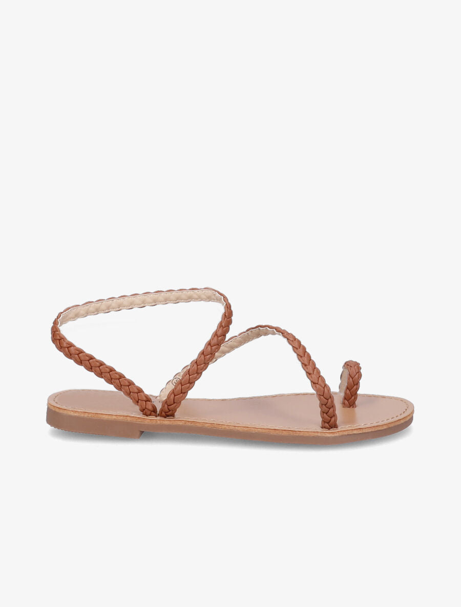 Nu-pieds en simili tressé - Camel - 3