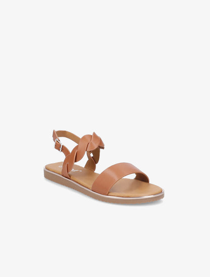 Nu-pieds en simili à bride tressée - Camel - 5