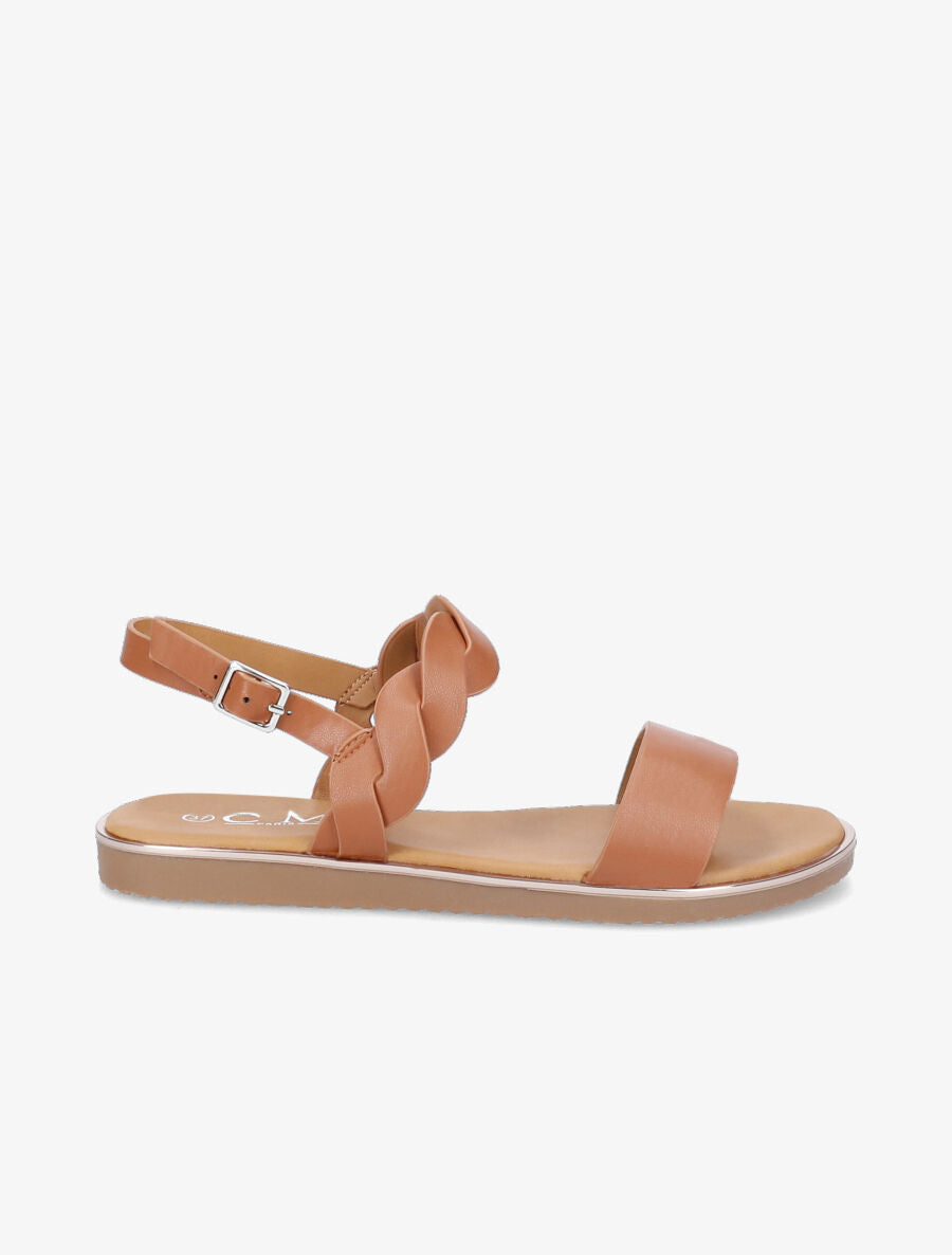 Nu-pieds en simili à bride tressée - Camel - 2