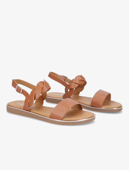 Nu-pieds en simili à bride tressée - Camel - 4