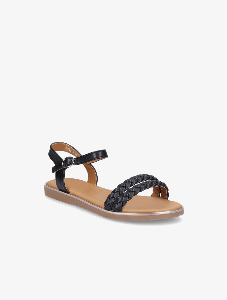 Nu-pieds à double ganses tressées en simili - Noir - 1