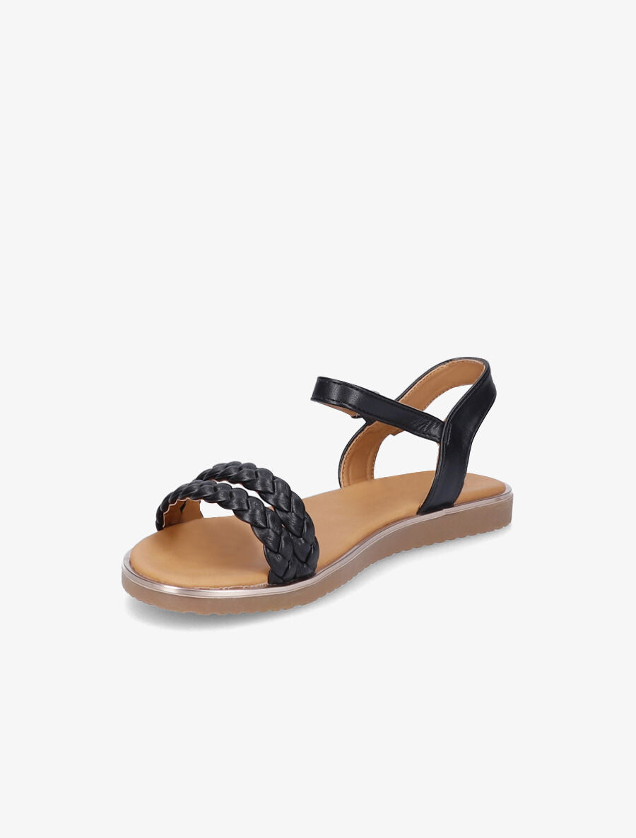 Nu-pieds à double ganses tressées en simili - Noir - 3