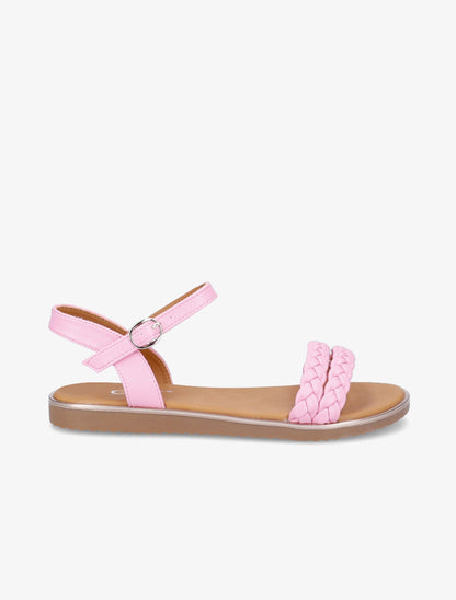 Nu-pieds à double ganses tressées en simili - Rose - 2