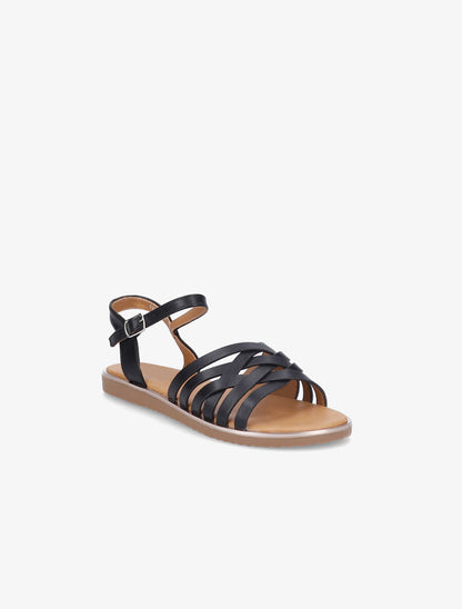 Nu-pieds à ganses croisées stylisées - Noir - 1