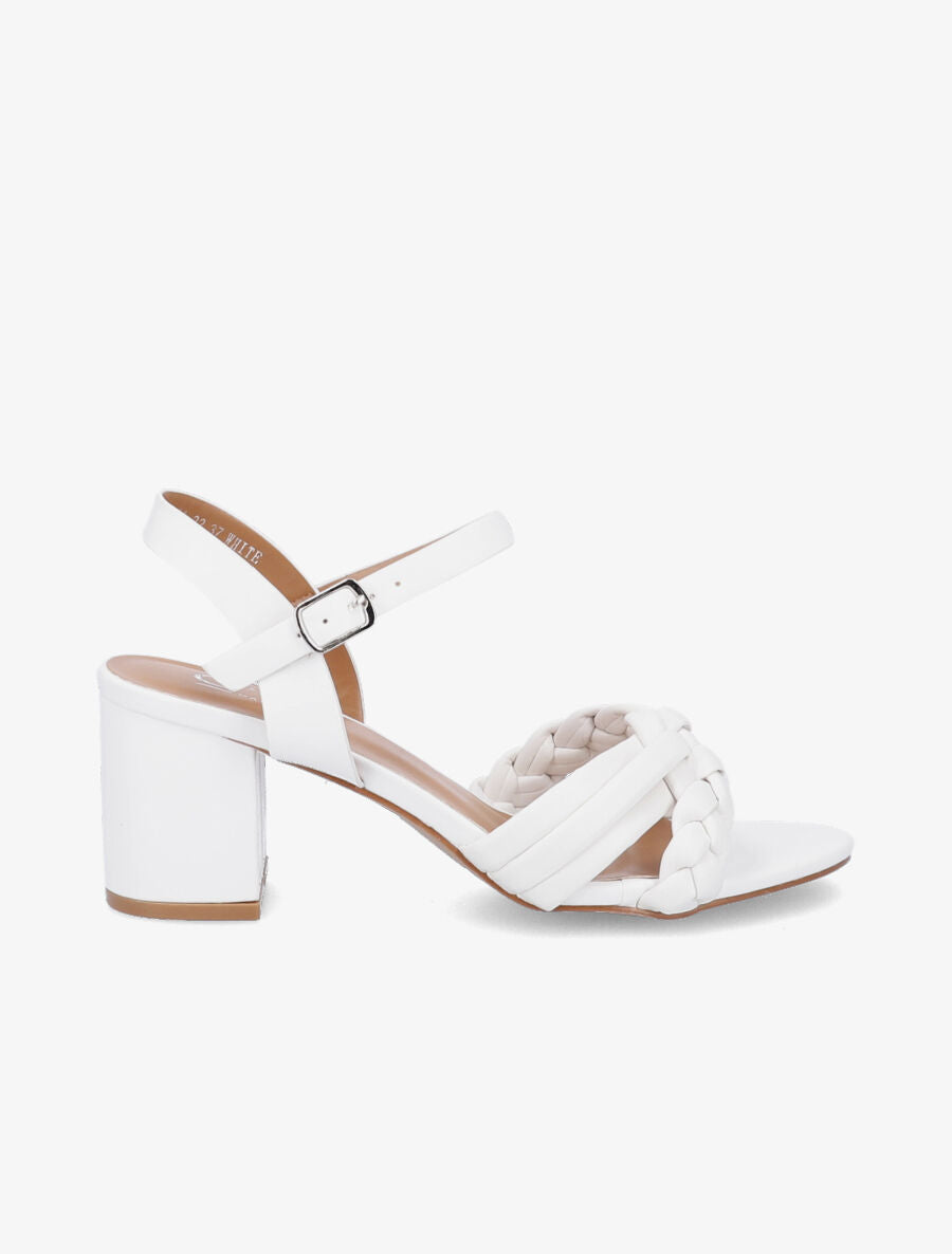 Sandales à talons et brides tressées - Blanc - 1