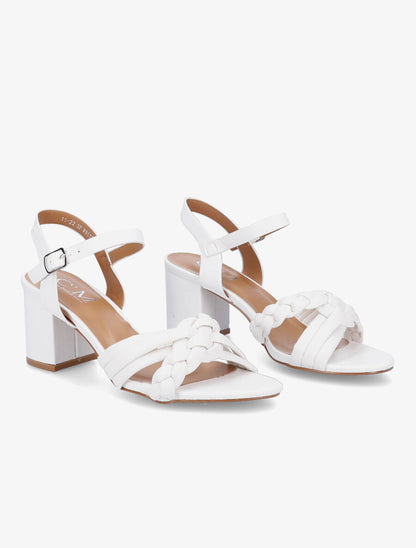 Sandales à talons et brides tressées - Blanc - 4