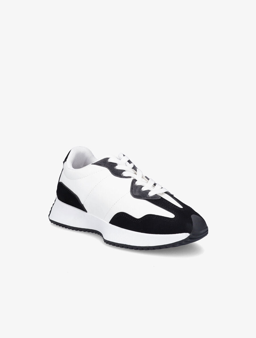 Baskets bi-matière à bouts ronds - Noir/blanc - 2