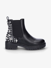 Boots montantes à contrefort à clous et strass - Noir - 5