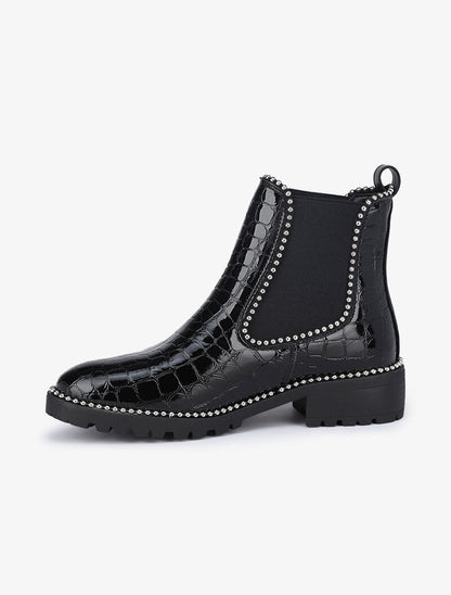 Boots effet croco vernis et détail billes argentées - Noir/argent - 3