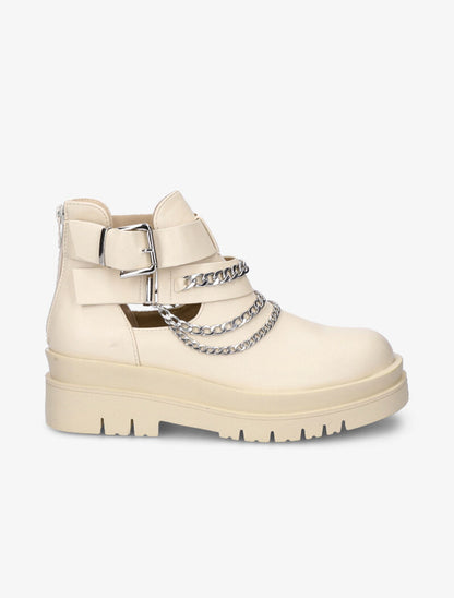 Boots ajourées à détails chaînes - Beige - 1