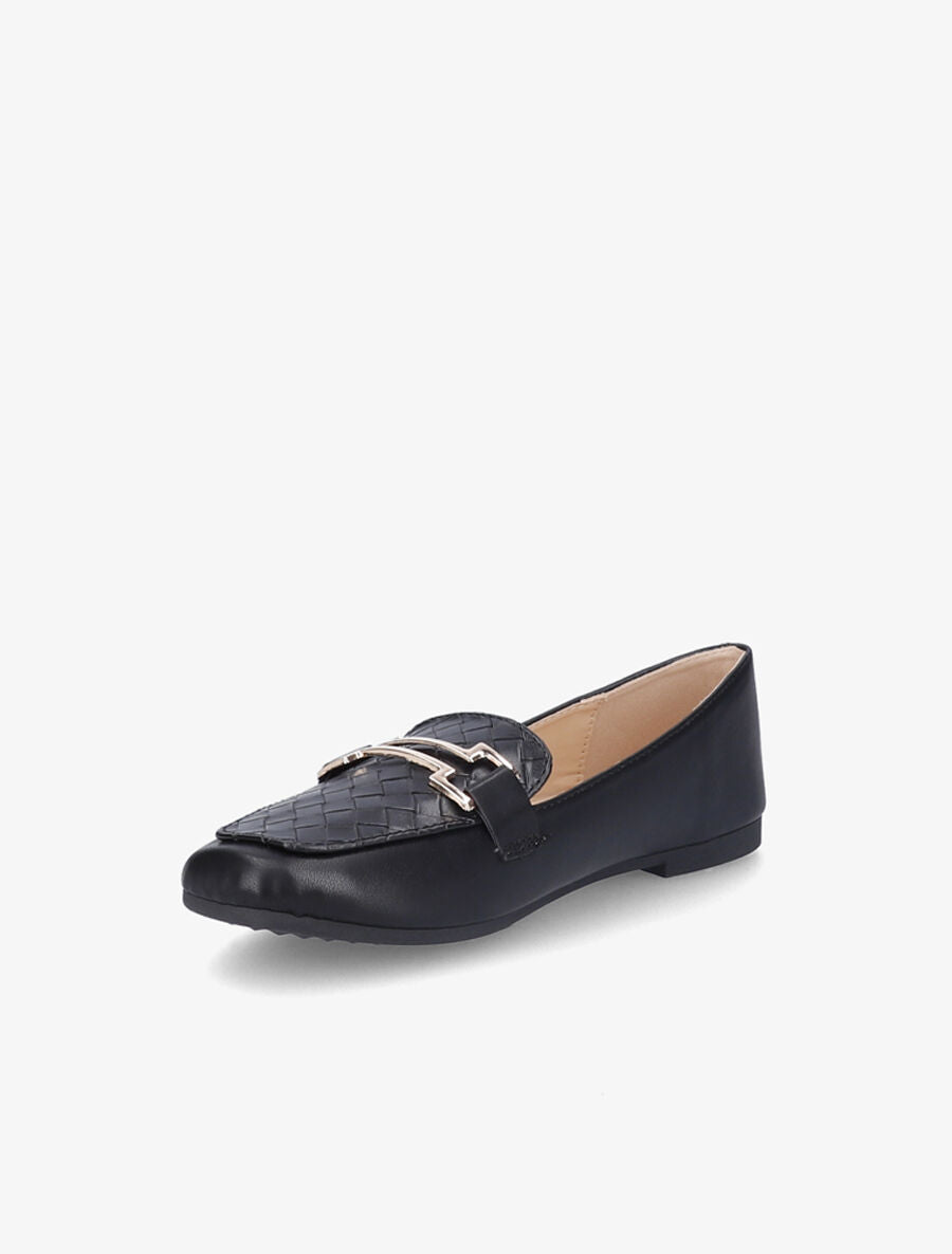 Mocassins à boucle en simili tressé - Noir - 3