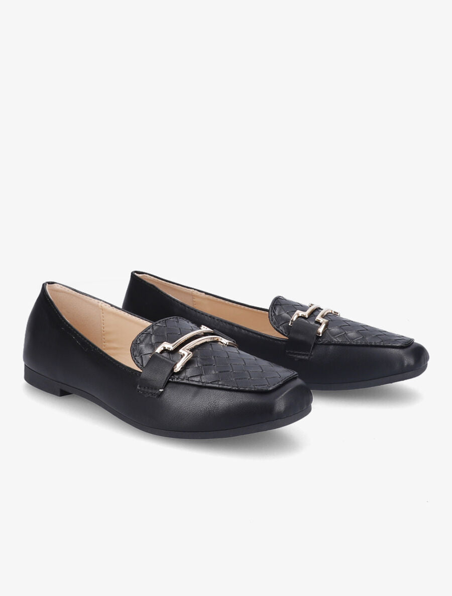 Mocassins à boucle en simili tressé - Noir - 4