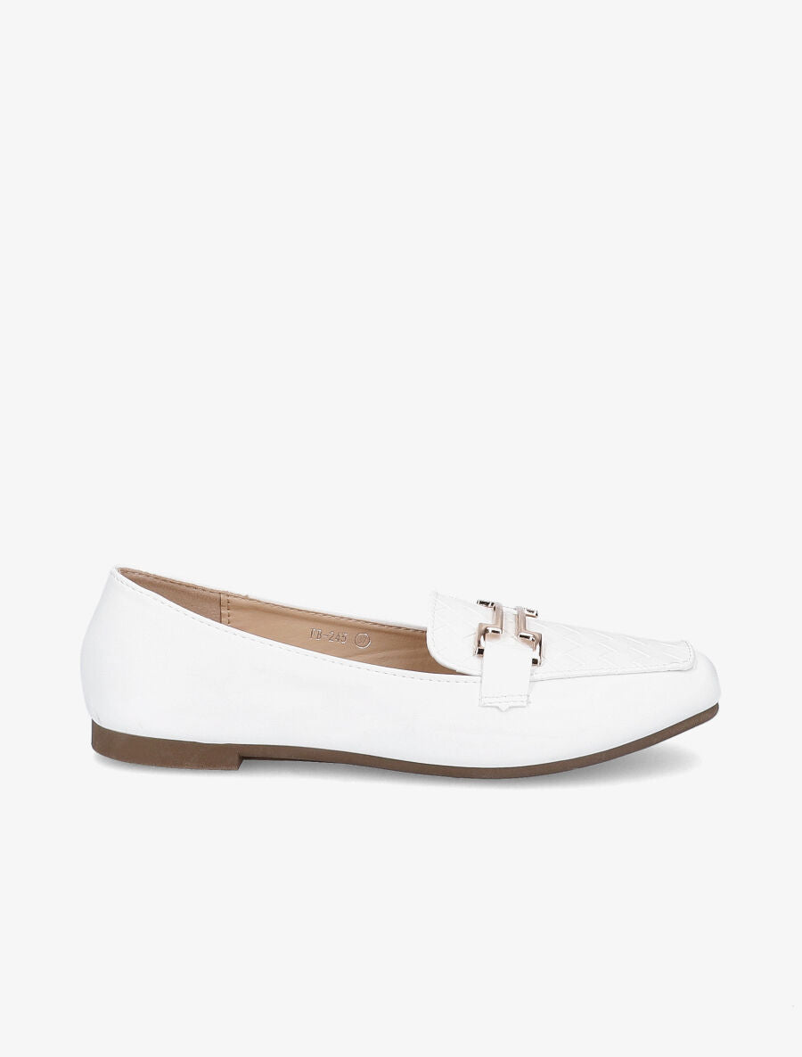 Mocassins à boucle en simili tressé - Blanc - 2