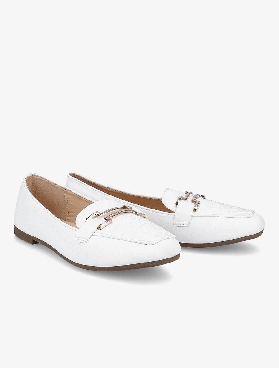 Mocassins à boucle en simili tressé - Blanc - 4