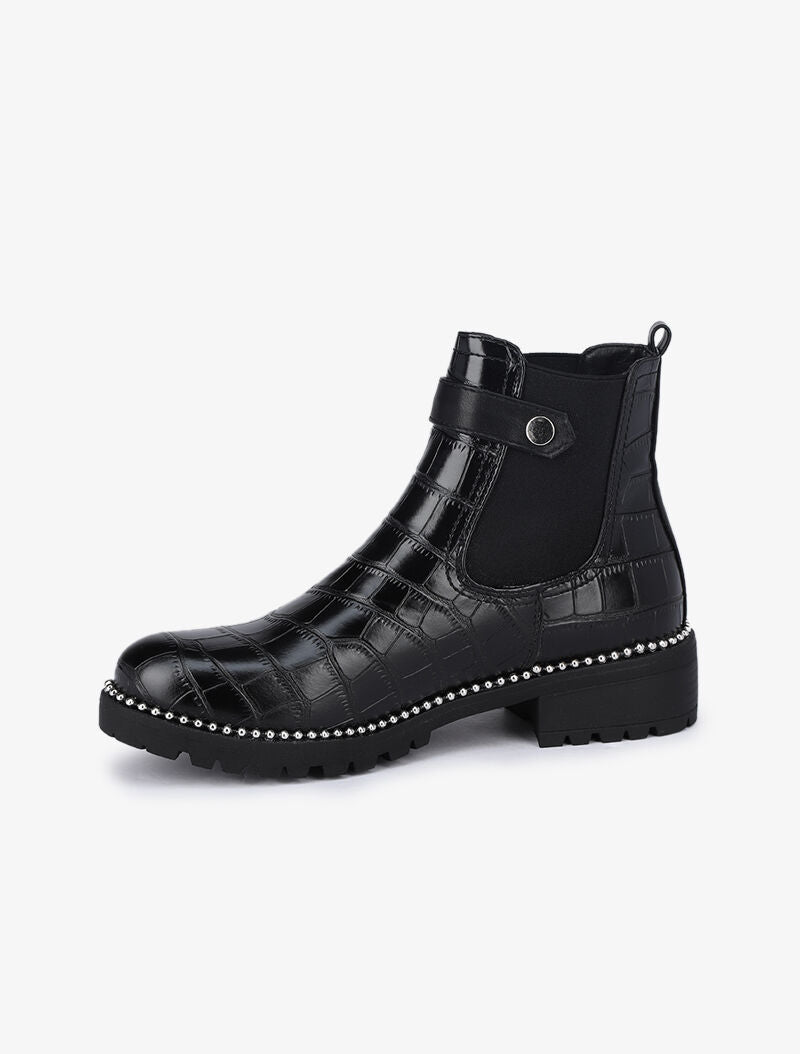 Bottines effet croco à détail billes - Noir - 4
