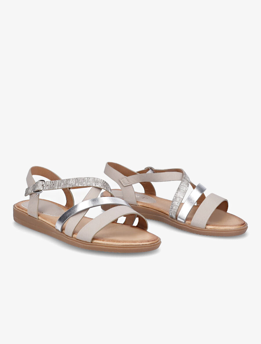 Sandales plates à brides bi-matière - Beige - 4