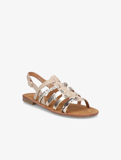Spartiates stylisées en simili - Beige - 1
