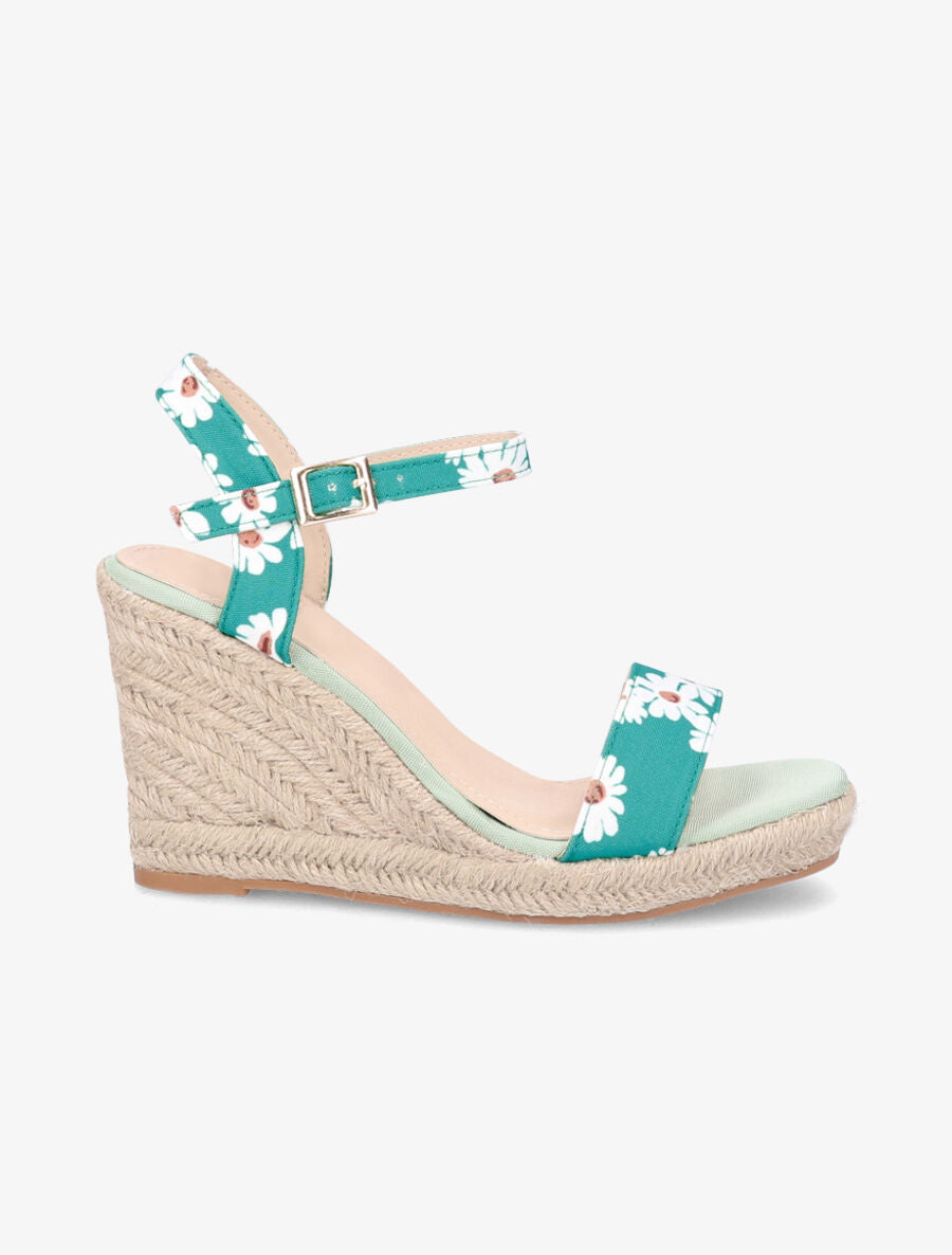 Sandales compensées imprimé pâquerettes - Vert - 5