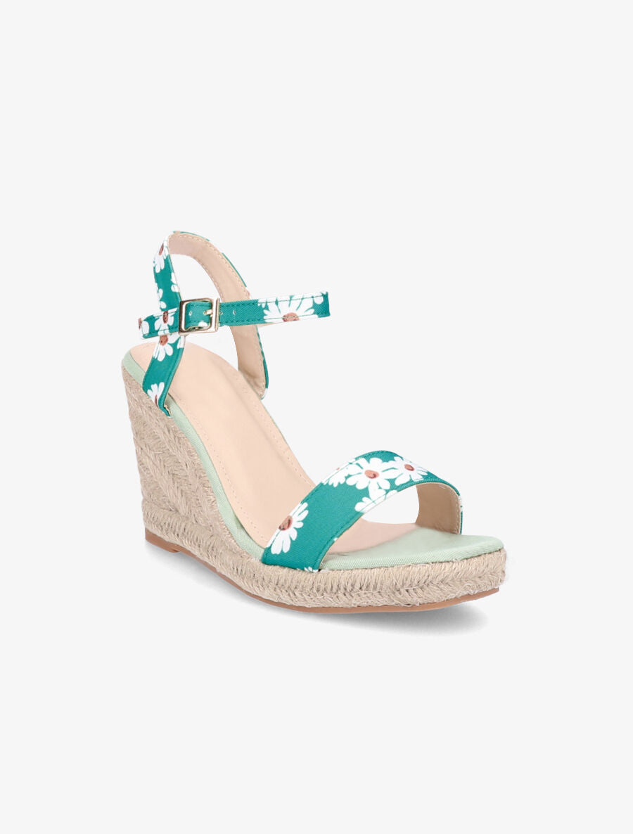 Sandales compensées imprimé pâquerettes - Vert - 2