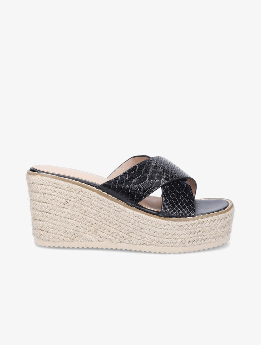 Mules compensées effet python - Noir - 1