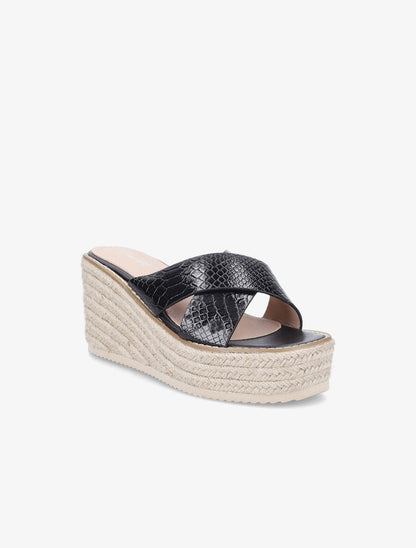 Mules compensées effet python - Noir - 2