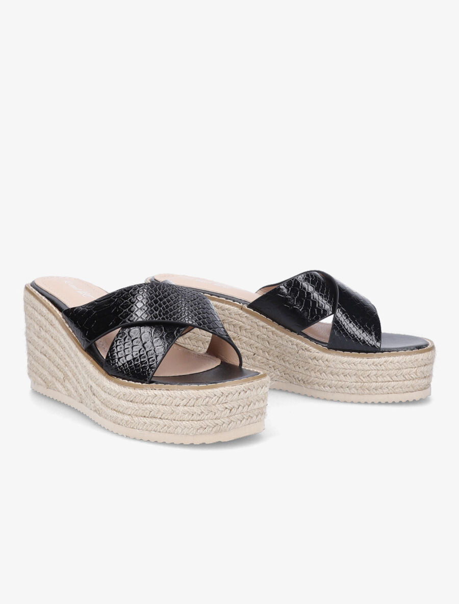 Mules compensées effet python - Noir - 4