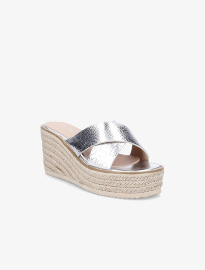 Mules compensées effet python - Argent - 2