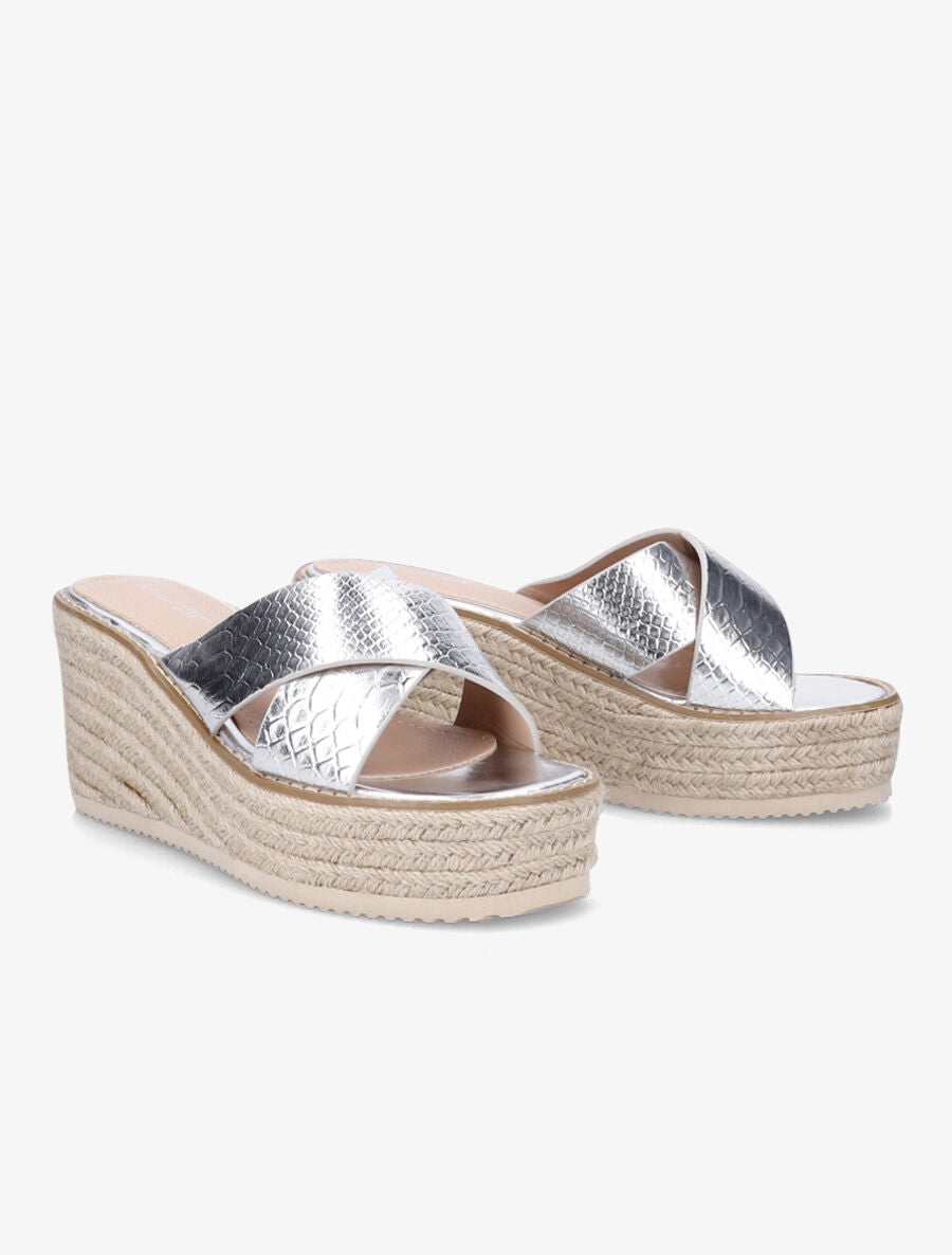 Mules compensées effet python - Argent - 4