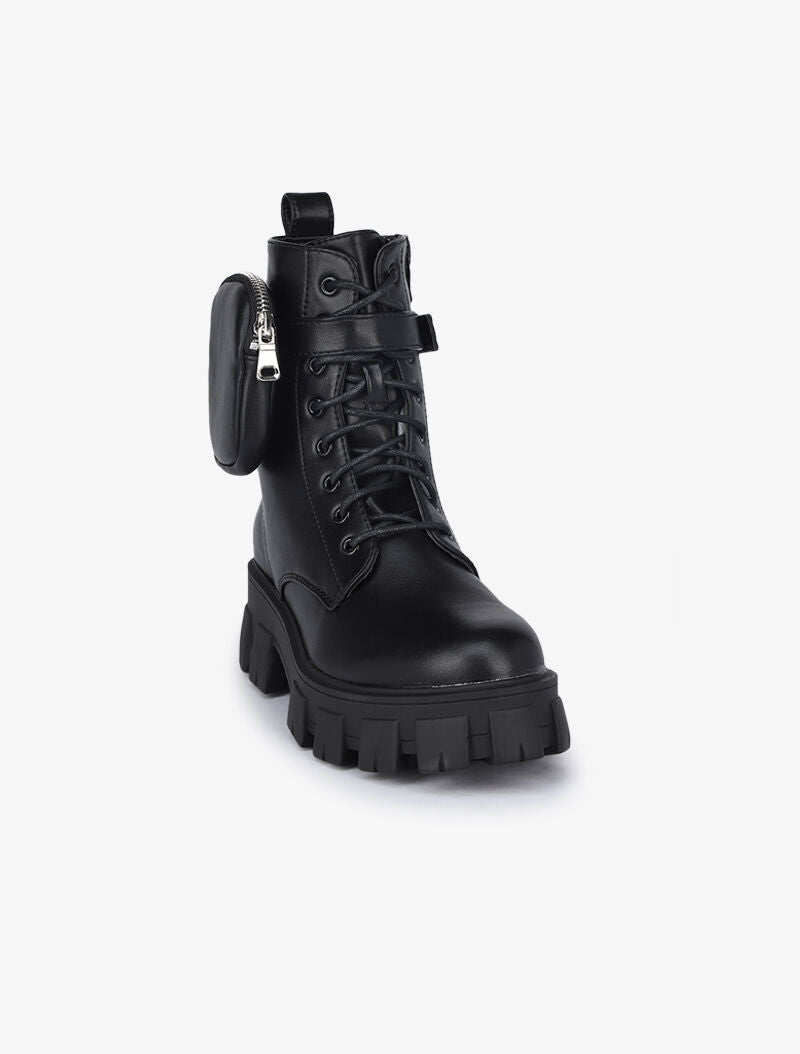 Boots style rangers à sangle à pochette zippée - Noir - 3