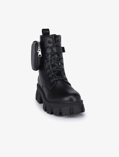 Boots style rangers à sangle à pochette zippée - Noir - 3