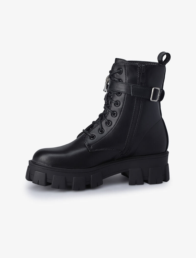 Boots style rangers à sangle à pochette zippée - Noir - 4