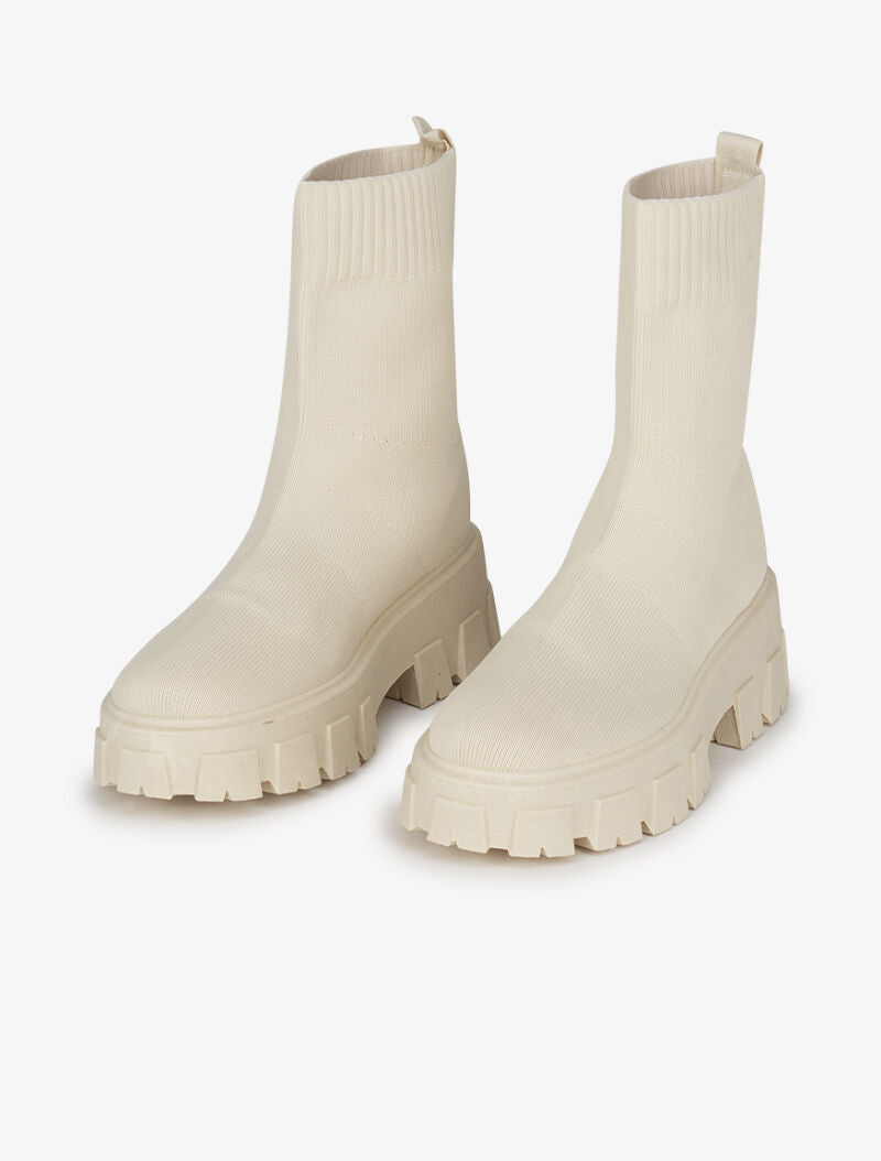 Bottines en tissu stretch à semelles crantées - Beige - 1
