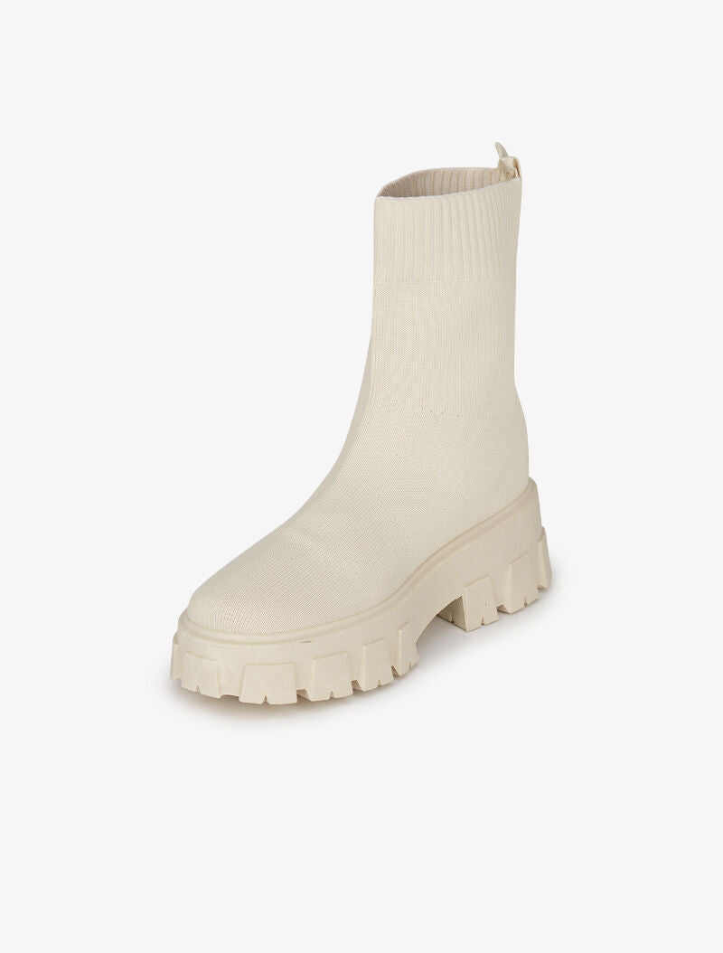 Bottines en tissu stretch à semelles crantées - Beige - 4