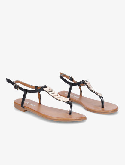 Nu-pieds à bride en T métallique - Noir - 5