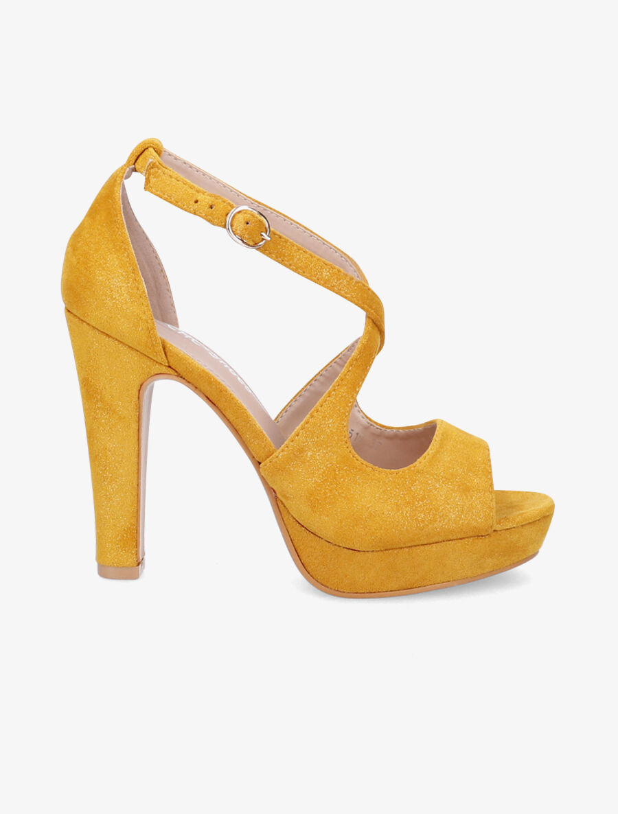 Sandales en suédine et à plateforme - Jaune moutarde - 5