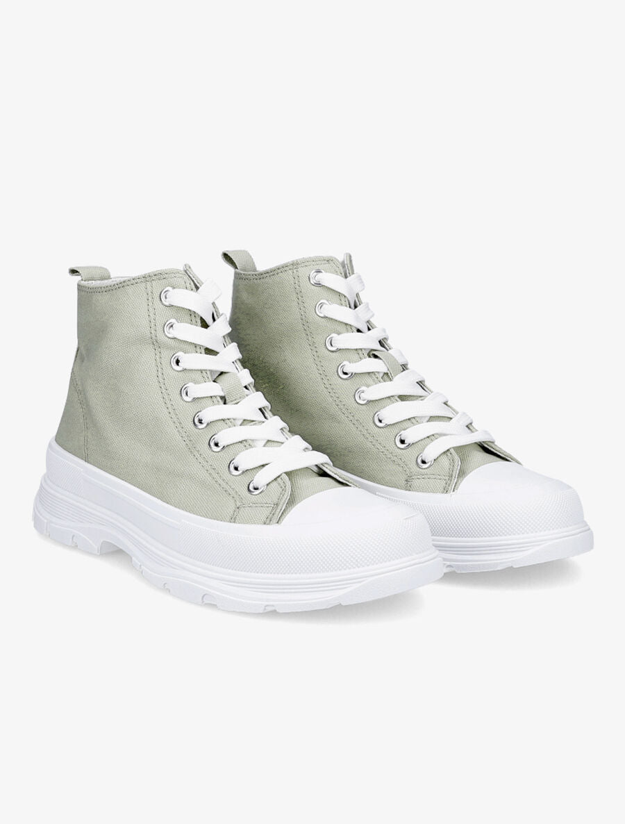 Baskets montantes en toile à semelles épaisses - Kaki - 4