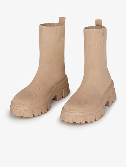 Bottines en tissu stretch à semelles crantées - Taupe - 1