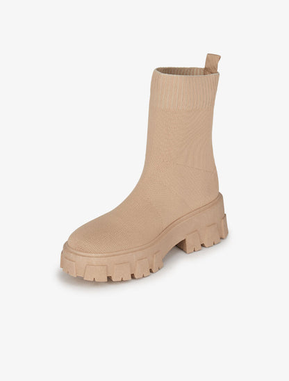 Bottines en tissu stretch à semelles crantées - Taupe - 4