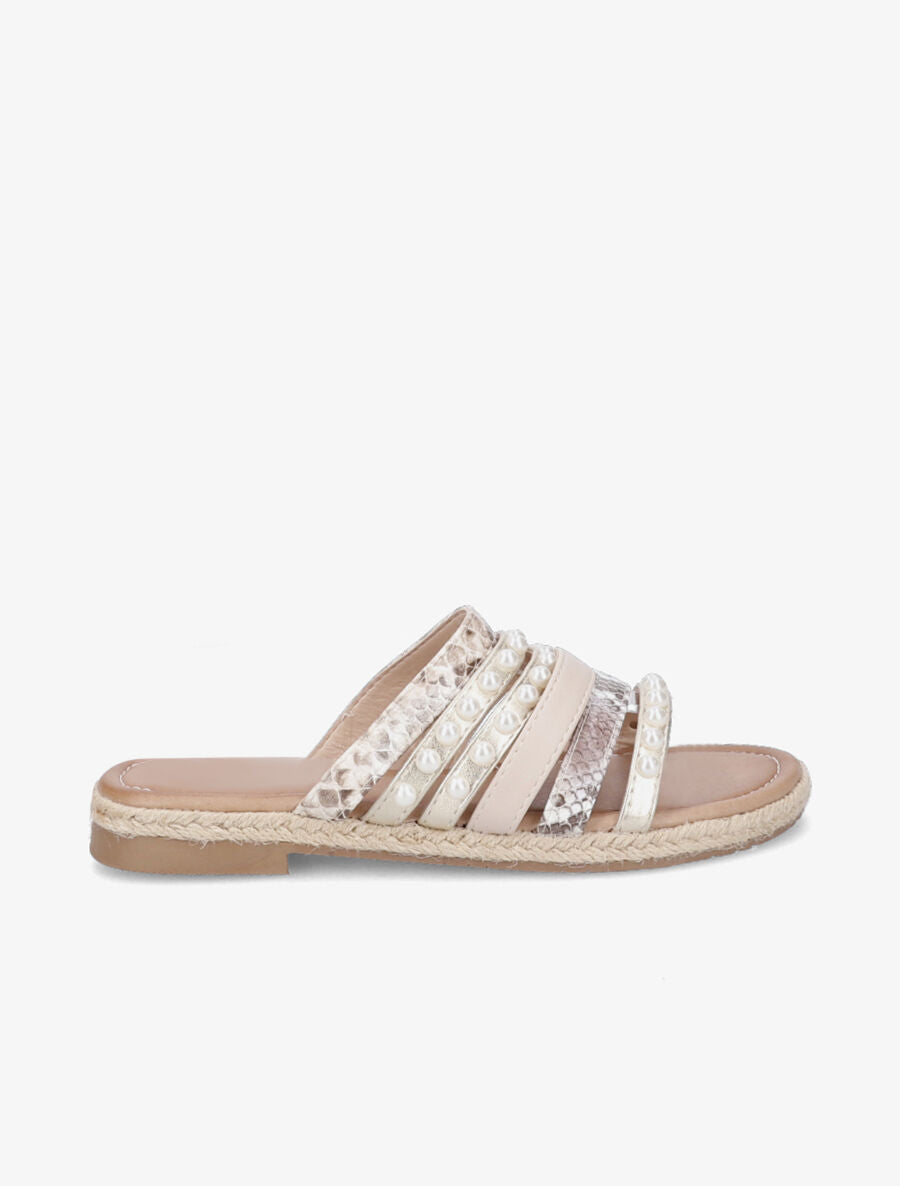 Mules à brides ornées de perles - Beige - 3