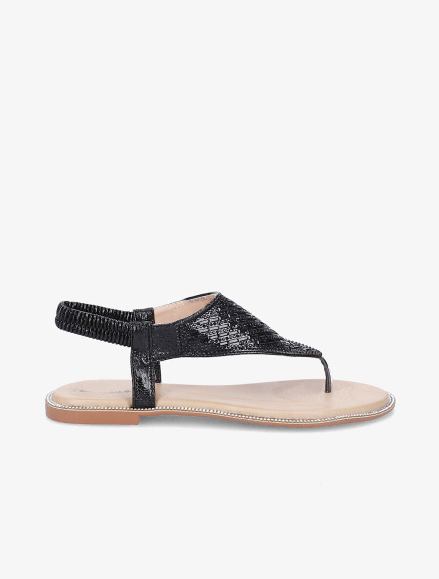 Nu-pieds à brides en T à strass - Noir - 3