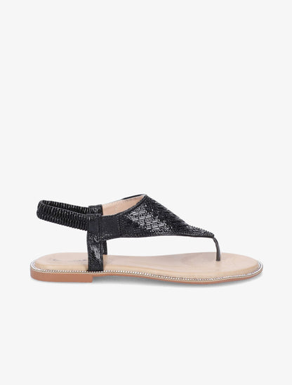 Nu-pieds à brides en T à strass - Noir - 3