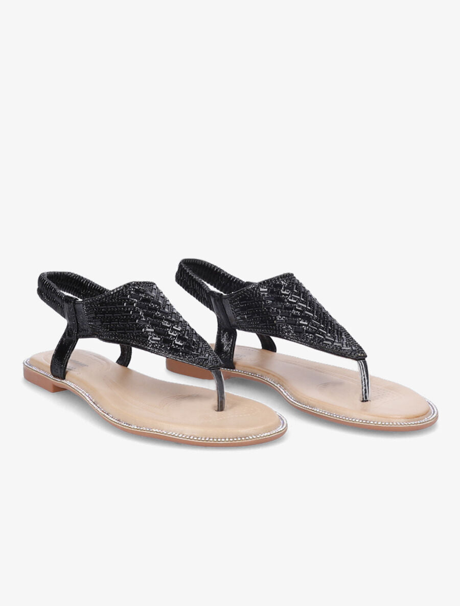 Nu-pieds à brides en T à strass - Noir - 4