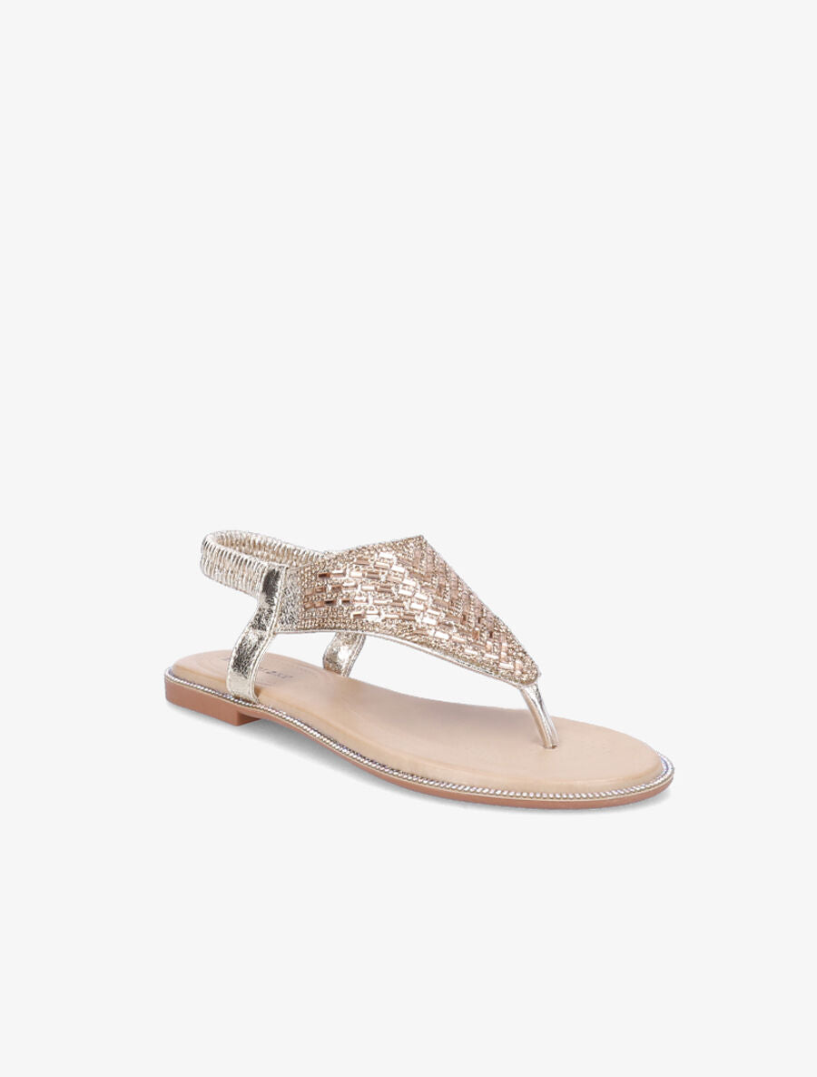 Nu-pieds à brides en T à strass - Or - 5