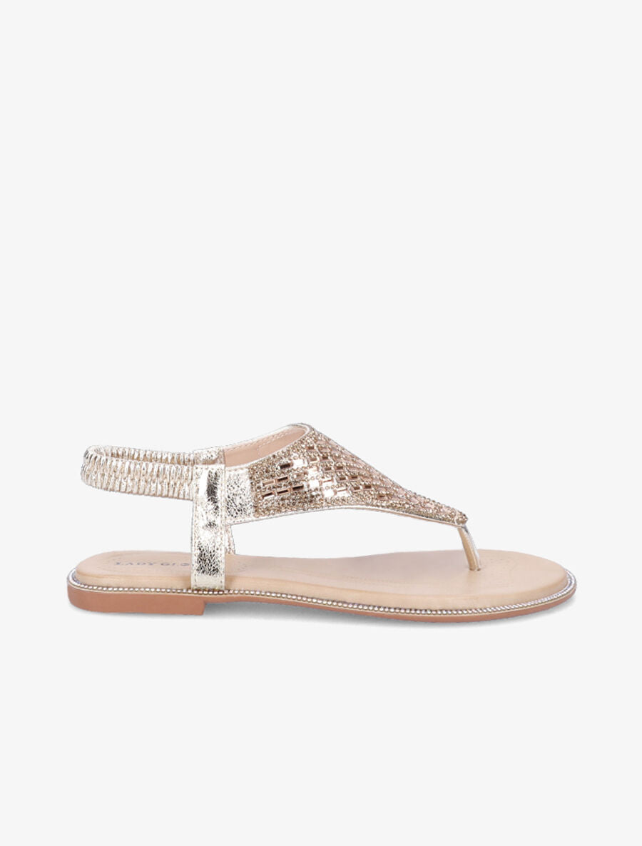 Nu-pieds à brides en T à strass - Or - 3