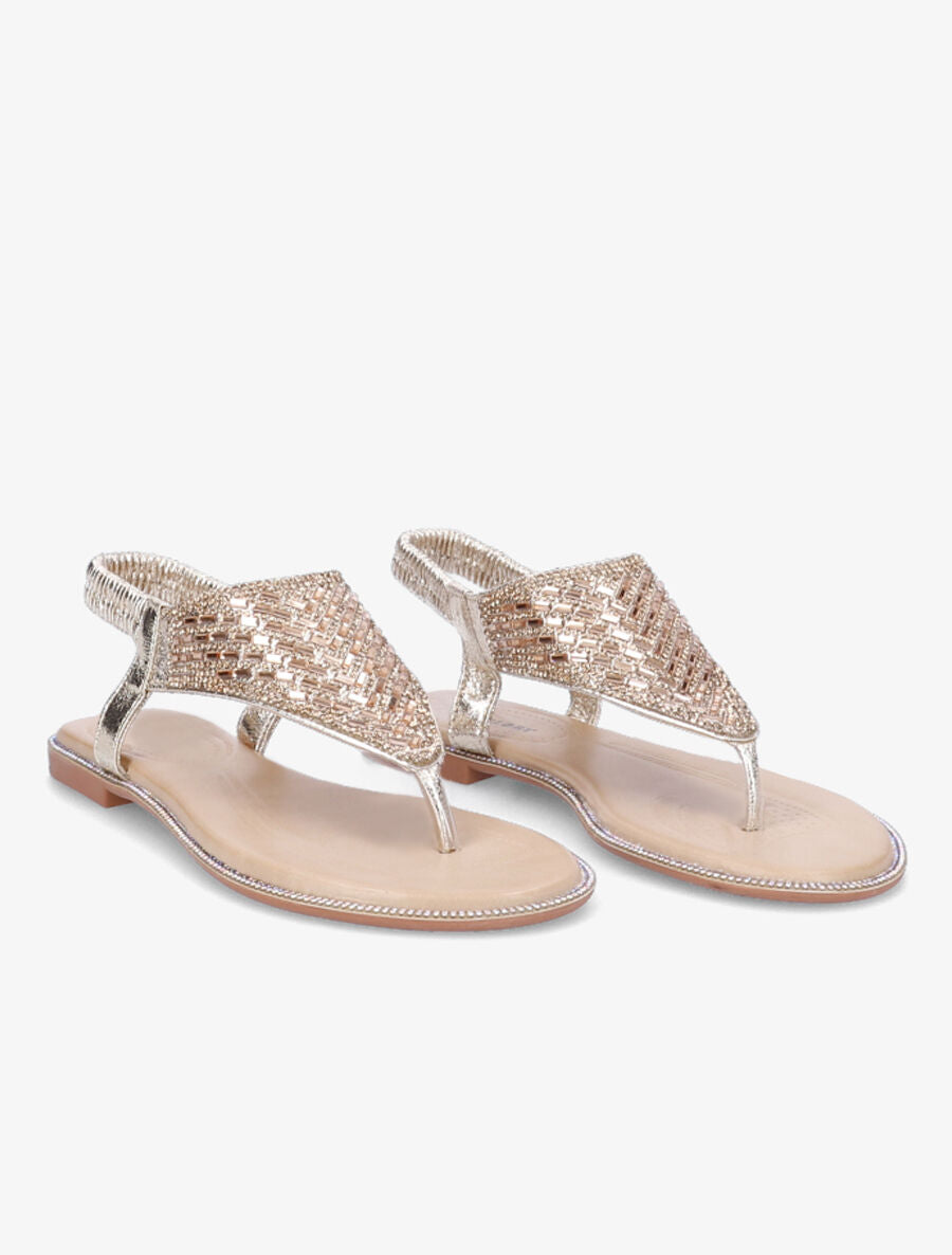 Nu-pieds à brides en T à strass - Or - 4