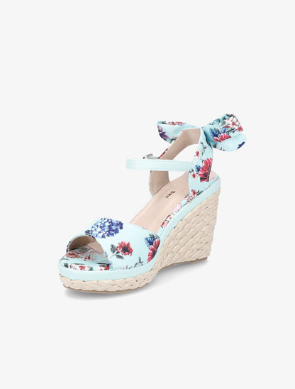 Sandales compensées imprimé floral - Vert d&