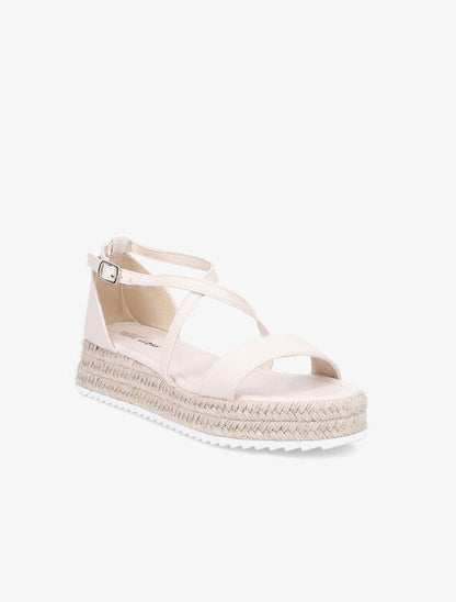 Nu-pieds en simili à plateforme en raphia - Beige - 2
