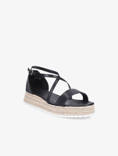 Nu-pieds en simili à plateforme en raphia - Noir - 2