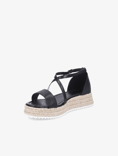 Nu-pieds en simili à plateforme en raphia - Noir - 3
