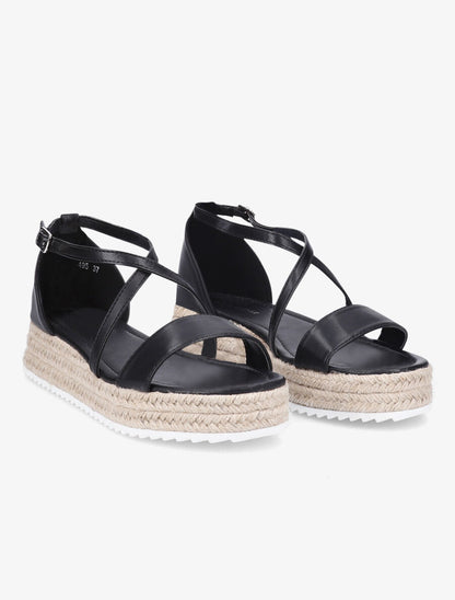 Nu-pieds en simili à plateforme en raphia - Noir - 4